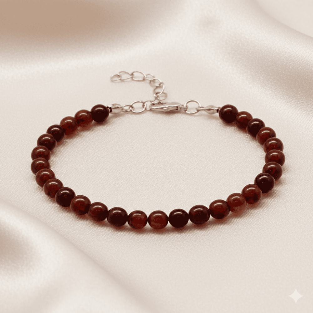 Erkek Doğal Damla Kehribar Bileklik - Koyu Kırmızı - Küre Kesim - Çelik Zincirli - 3