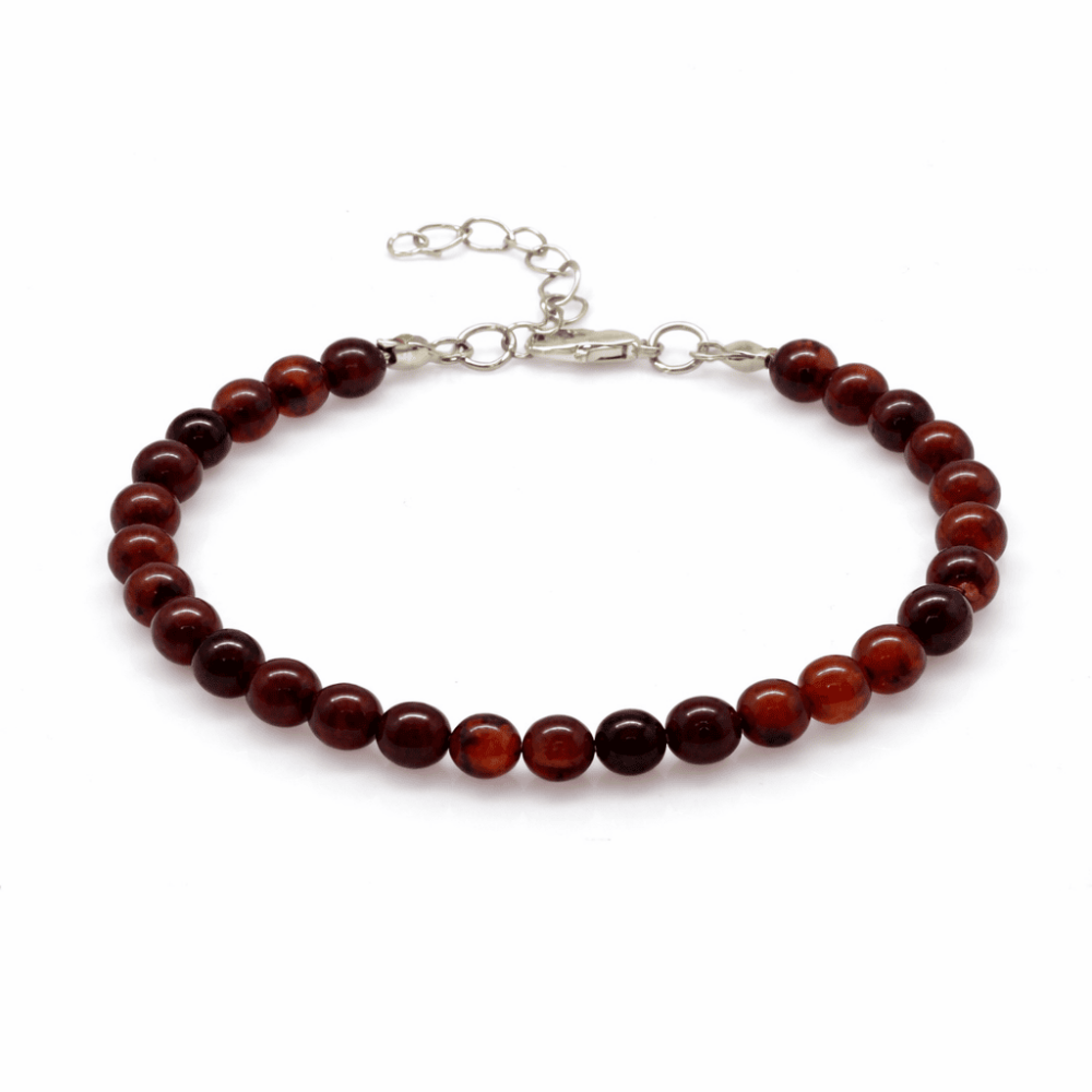 Erkek Doğal Damla Kehribar Bileklik - Koyu Kırmızı - Küre Kesim - Çelik Zincirli - 4