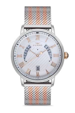 Ferro Rose ve Gümüş Hasır Kordon Erkek Kol Saati F11050C-1117-E F11050C-1117-E - FERRO