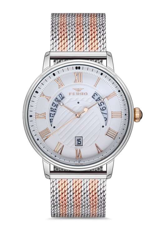Ferro Rose ve Gümüş Hasır Kordon Erkek Kol Saati F11050C-1117-E F11050C-1117-E - 1