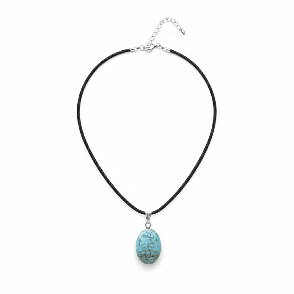 Erkek Firuze Doğaltaş Cevşen Kolye - Hilye-i Şerif Yazılı - Elips Tasarım - Turkuaz Renk - 3