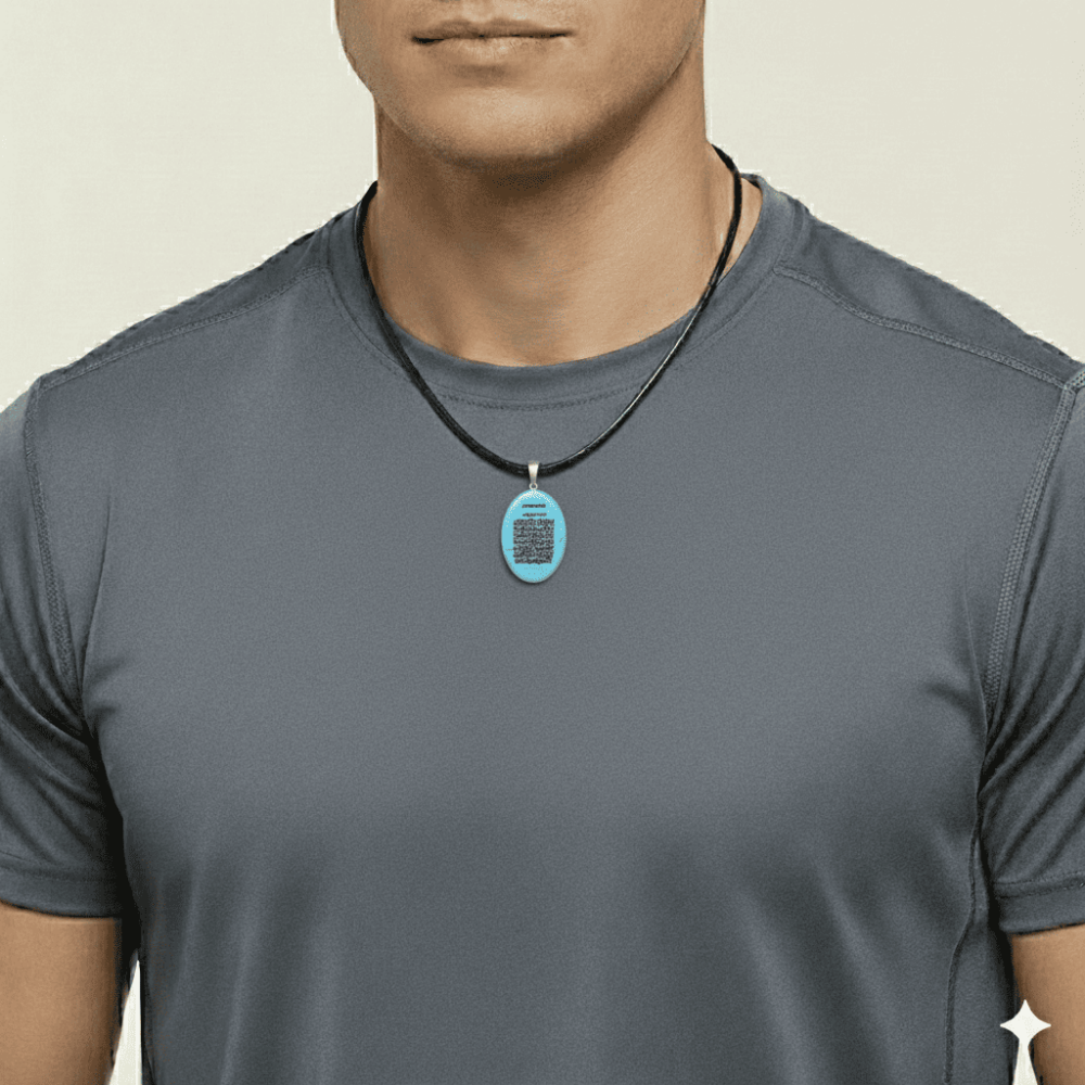 Erkek Firuze Doğaltaş Cevşen Kolye - Üzeri Ayetel Kürsi Yazılı - Elips Tasarım - Turkuaz Renk - 2