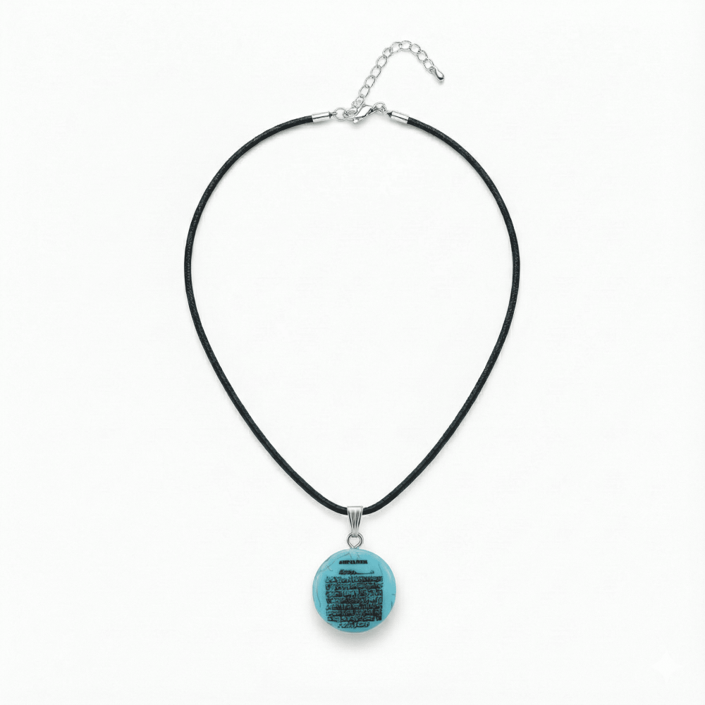 Erkek Firuze Doğaltaş Cevşen Kolye - Üzeri Ayetel Kürsi Yazılı - Oval Tasarım - Turkuaz Renk - 3