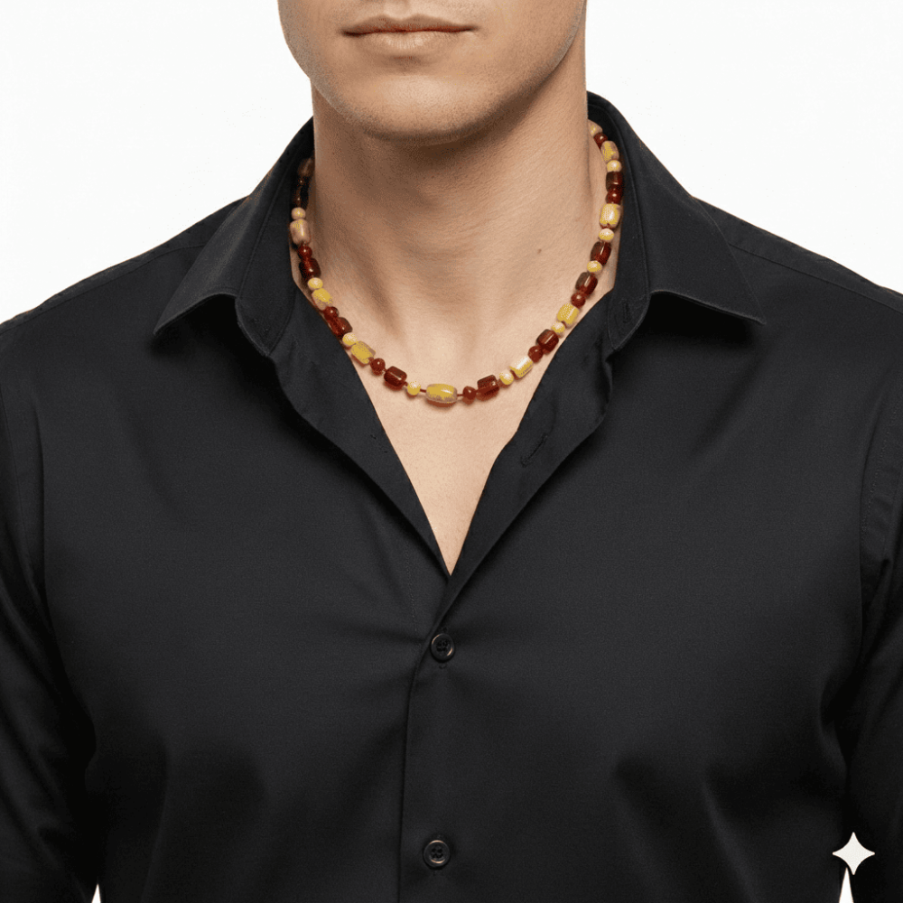 Erkek Hakiki Damla Kehribar Kolye - Doğal Form - Sarı Kırmızı Renk - 2