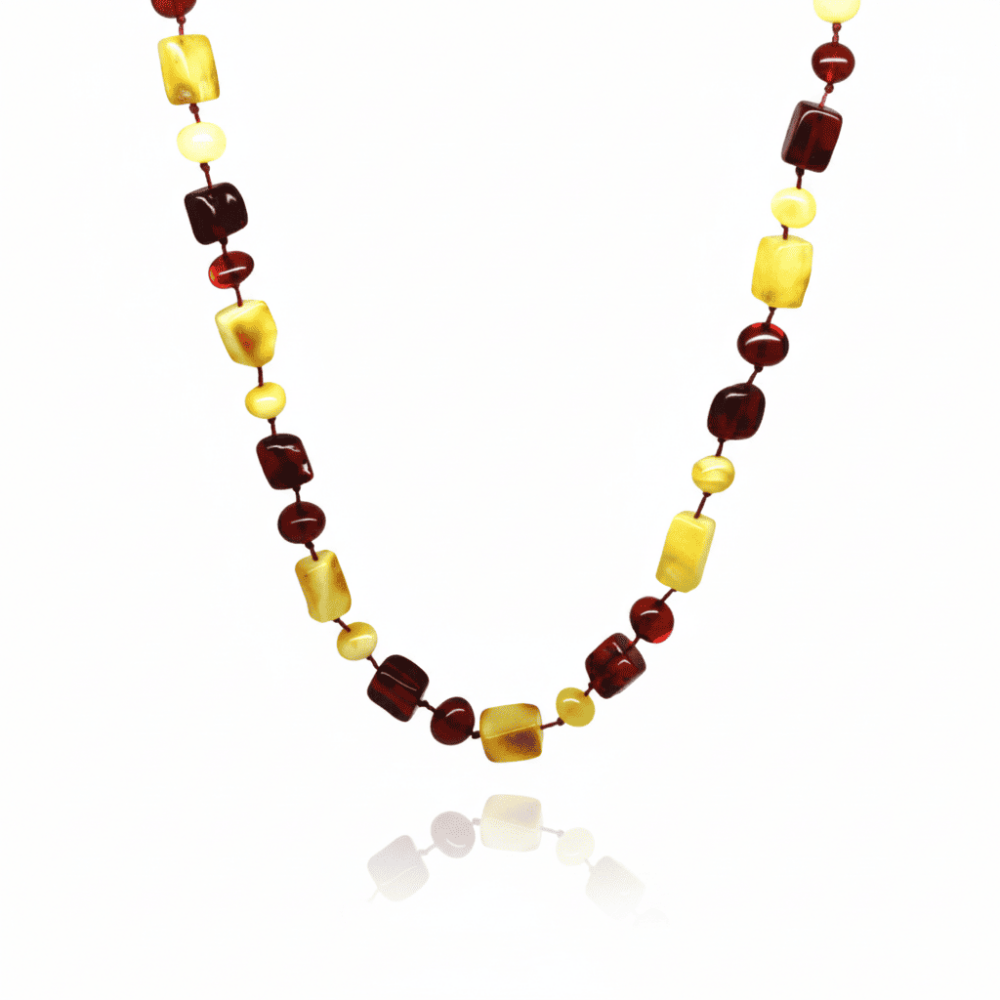 Erkek Hakiki Damla Kehribar Kolye - Doğal Form - Sarı Kırmızı Renk - 4