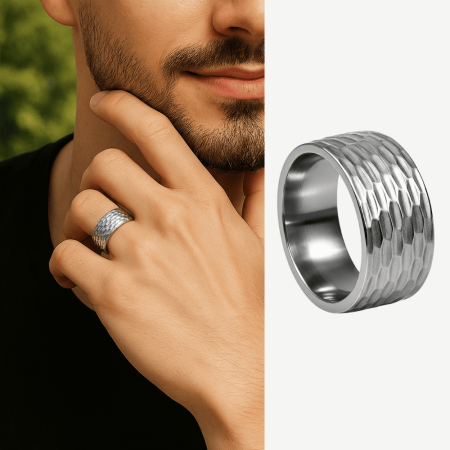 Erkek Xuping Çelik Alyans - Geniş Model - Gümüş Renk - 15 Ölçü - Tesbihane