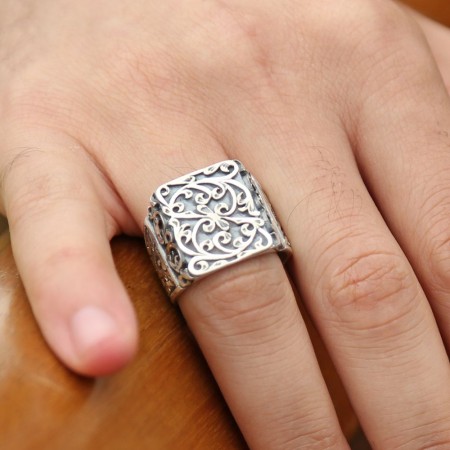 Erzurum El İşi Kalem İşçilikli Gümüş Yüzük - Tesbihane