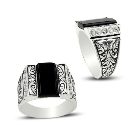 Erzurum El İşi Mine ve Zirkon Taşlı Gümüş Yüzük - Tesbihane