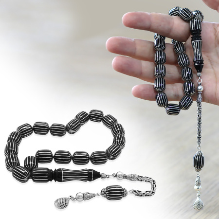 Erzurum Oltu Efe Tesbih - 925 Ayar Gümüş Kral Püsküllü - Gümüş 16 lı Karpuz Yarma - Kapsül Kesim - Tesbihane