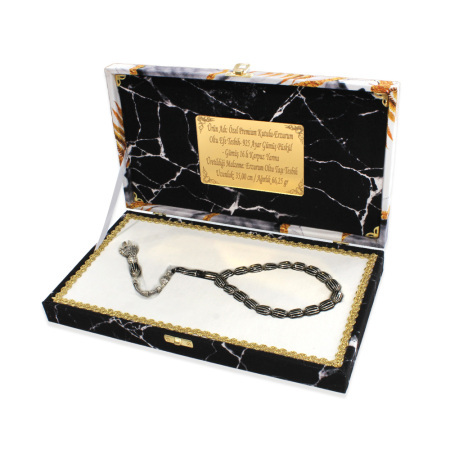 Premium Kutulu - Erzurum Oltu Efe Tesbih - 925 Ayar Gümüş Püsküllü - Gümüş 16 lı Karpuz Yarma - Tesbihane