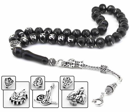 925 Ayar Gümüş Püsküllü Küre Kesim Gümüş İşlemeli İsim Yazılı Erzurum Oltu Tesbih - Tesbihane