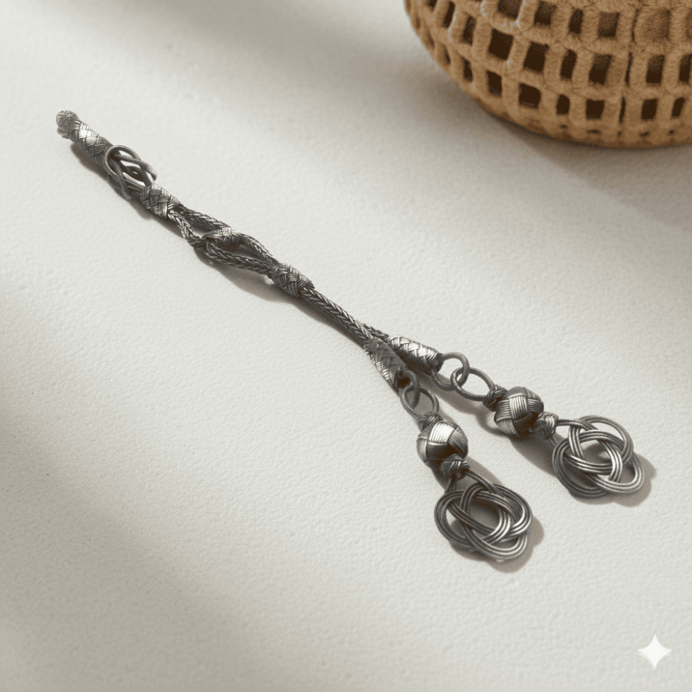 Eskitme Renk 1000 Ayar Gümüş 2 li Kazaz Püskül - 1