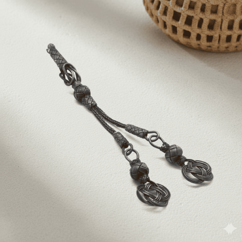 Eskitme Renk 1000 Ayar Gümüş Kazaz 2 li Püskül - 1