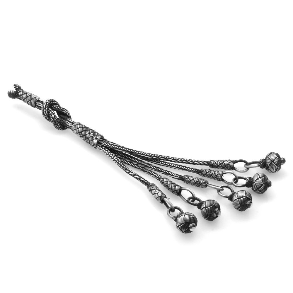 Eskitme Renk 5 li 1000 Ayar Gümüş Kazaz Püskül - 2