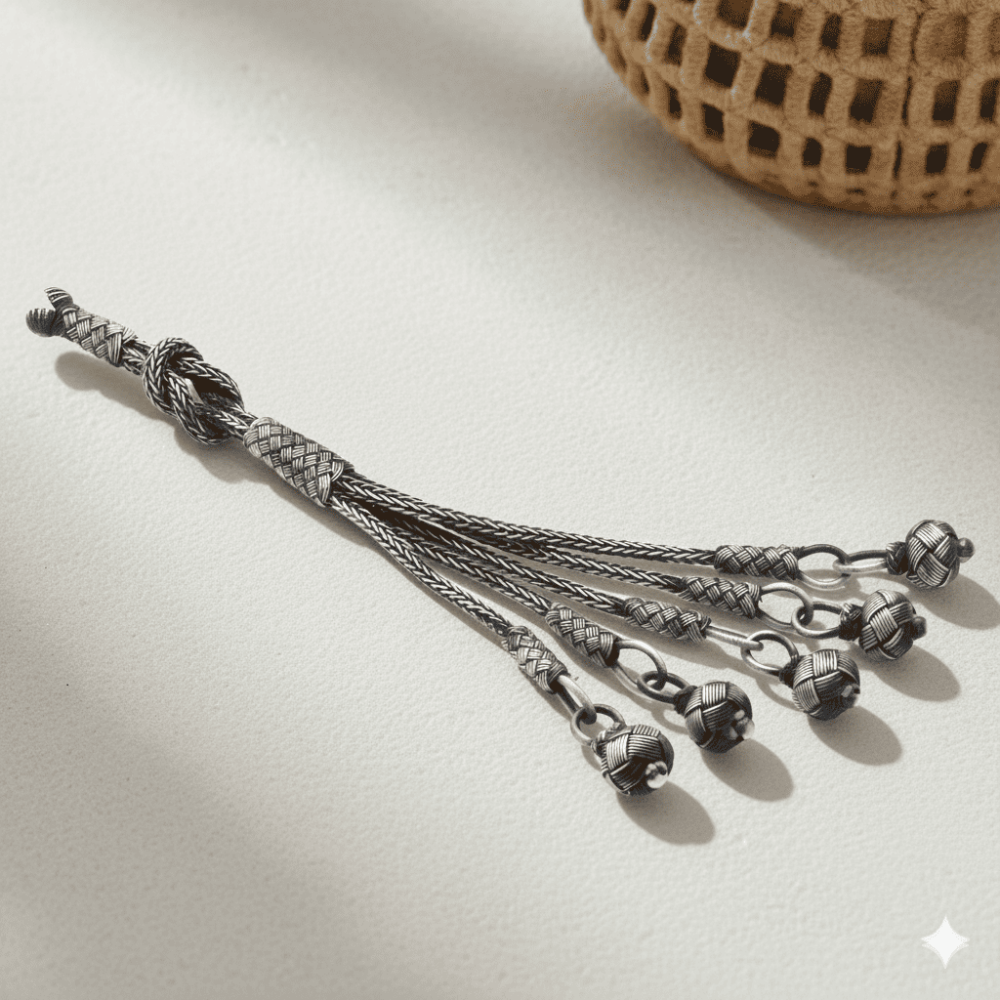 Eskitme Renk 5 li 1000 Ayar Gümüş Kazaz Püskül - 1