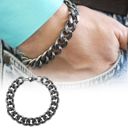 Eskitme Renk Gurmet Zincirli Modern Tasarım Erkek Çelik Bileklik - Tesbihane