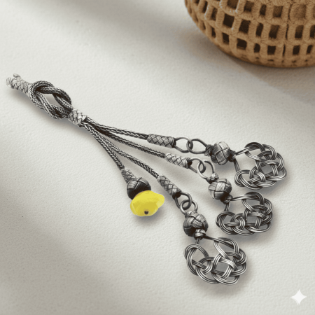 Eskitme Renk Sarı Çiçek Detaylı 4 lü 1000 Ayar Gümüş Kazaz Püskül - Tesbihane