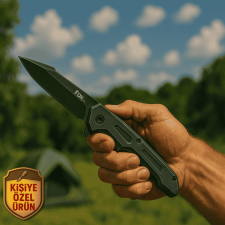 Eskitme Metal Polimer Saplı İsme Özel Yazılı 9Cr13MoV Kalite Paslanmaz Çelik Avcı Kamp Bıçağı - Tesbihane