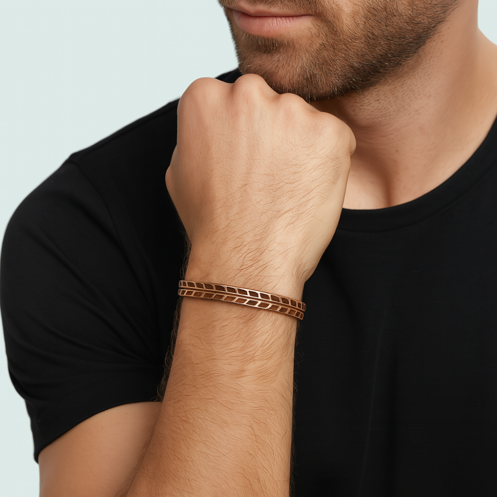 Erkek Bakır Bileklik - Buğday Desenli - Esnek Yapılı - 2