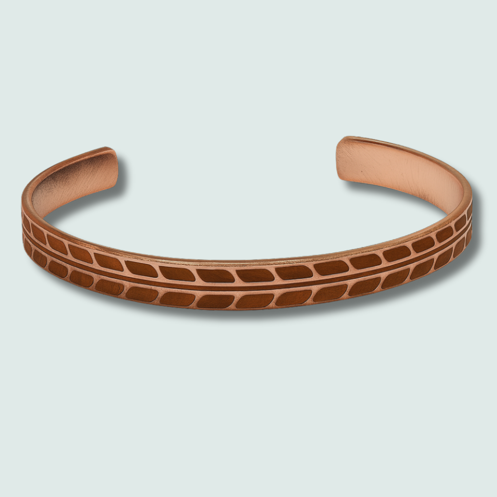 Erkek Bakır Bileklik - Buğday Desenli - Esnek Yapılı - 3