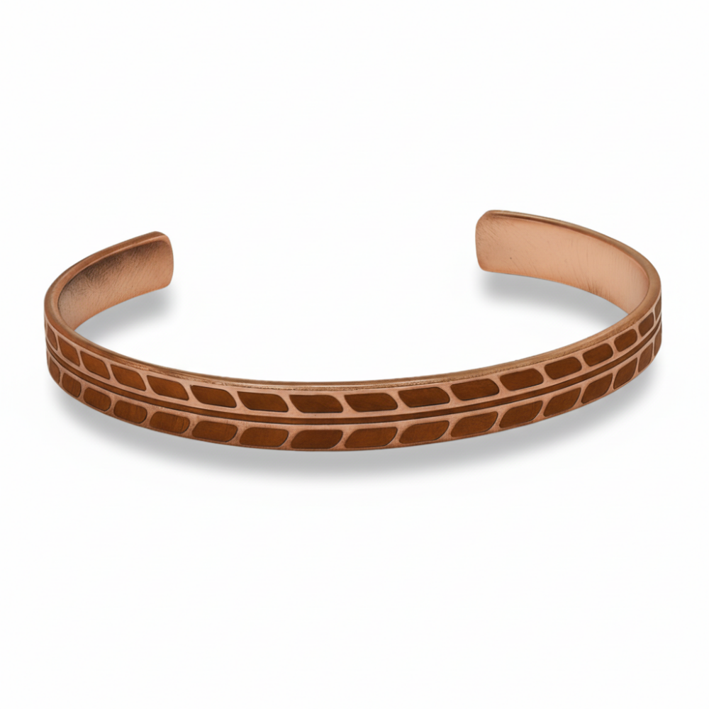 Erkek Bakır Bileklik - Buğday Desenli - Esnek Yapılı - 4