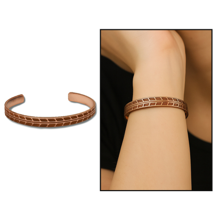 Kadın Bakır Bileklik - Buğday Desenli - Esnek Yapılı - Tesbihane