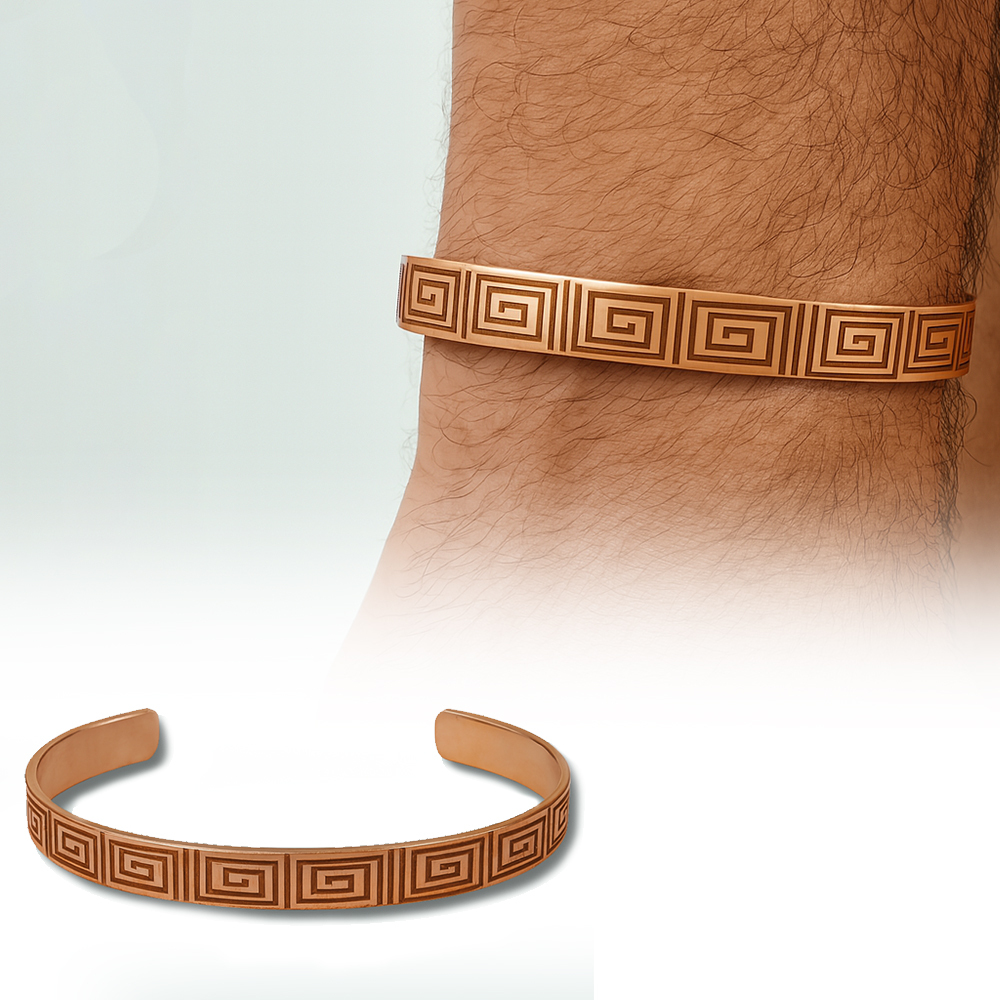 Erkek Bakır Bileklik - Greek Desenli - Esnek Yapılı - 1