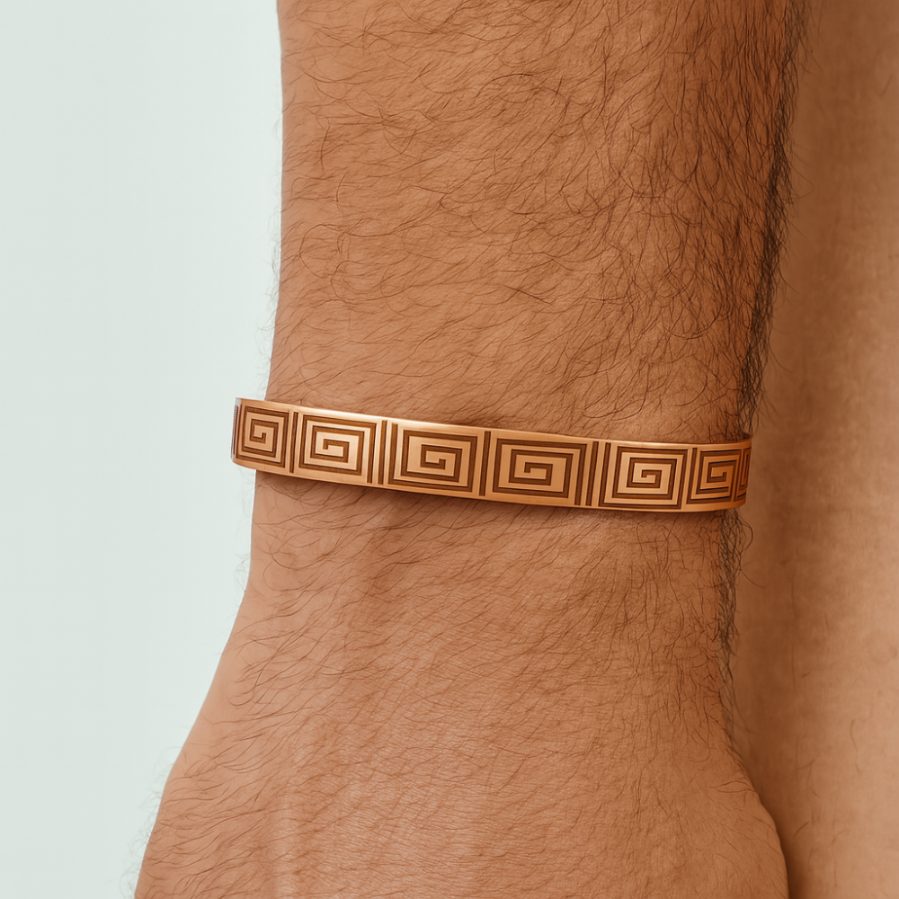 Erkek Bakır Bileklik - Greek Desenli - Esnek Yapılı - 2