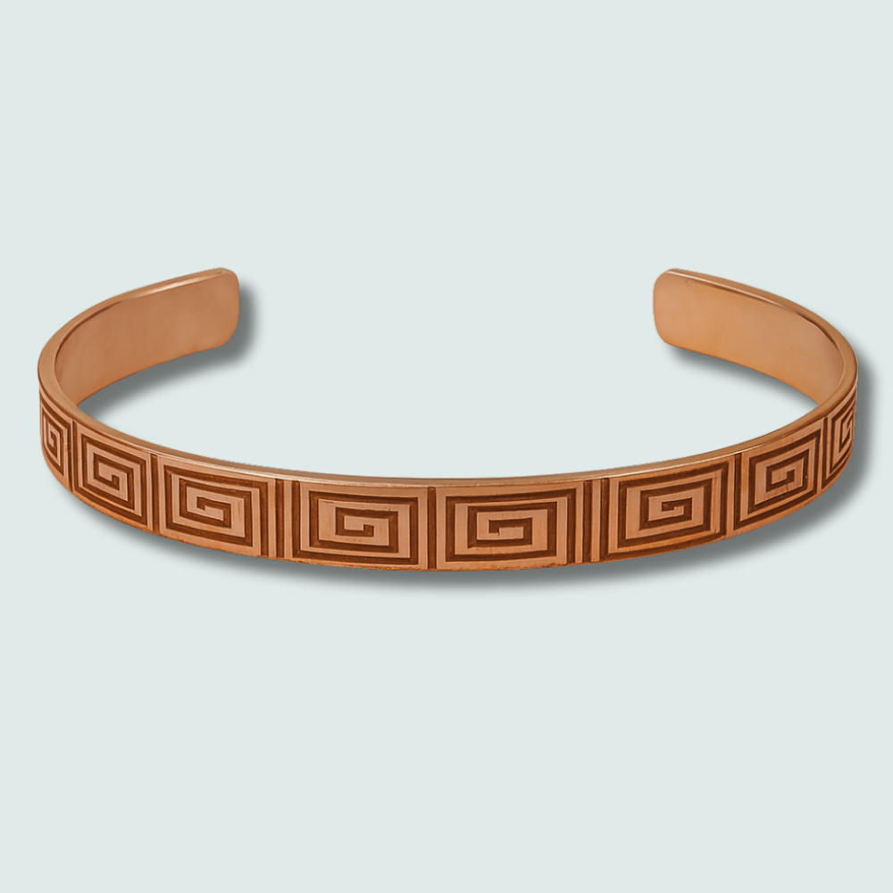 Erkek Bakır Bileklik - Greek Desenli - Esnek Yapılı - 3