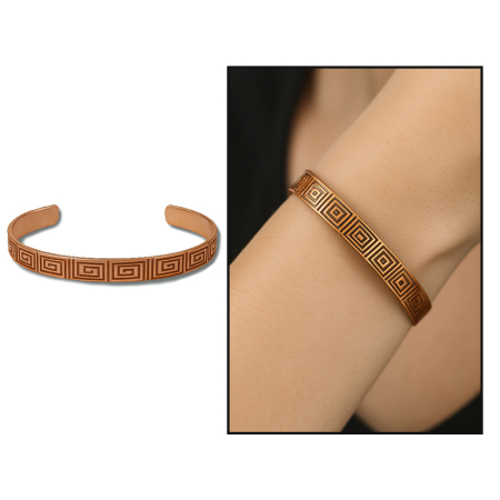 Kadın Bakır Bileklik - Greek Desenli - Esnek Yapılı - Tesbihane