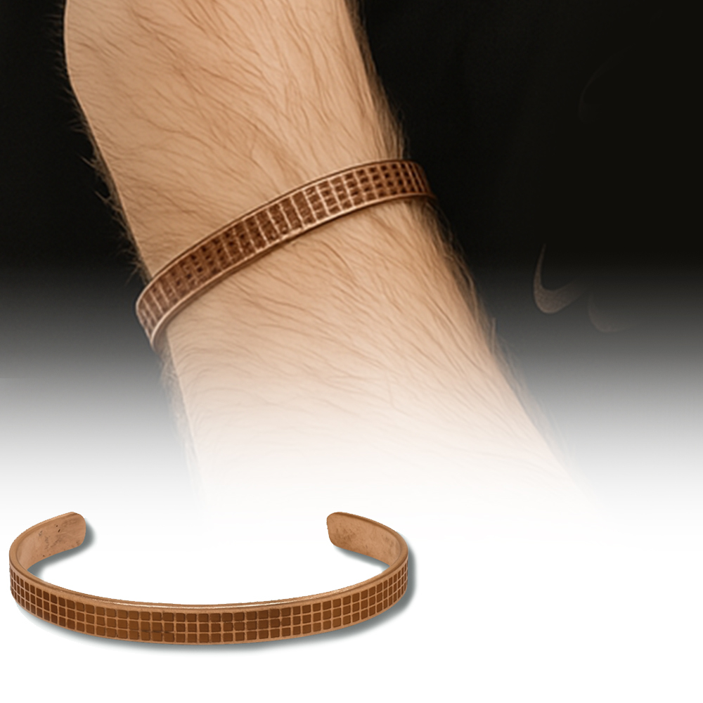 Erkek Bakır Bileklik - Kare Desenli - Esnek Yapılı - 1