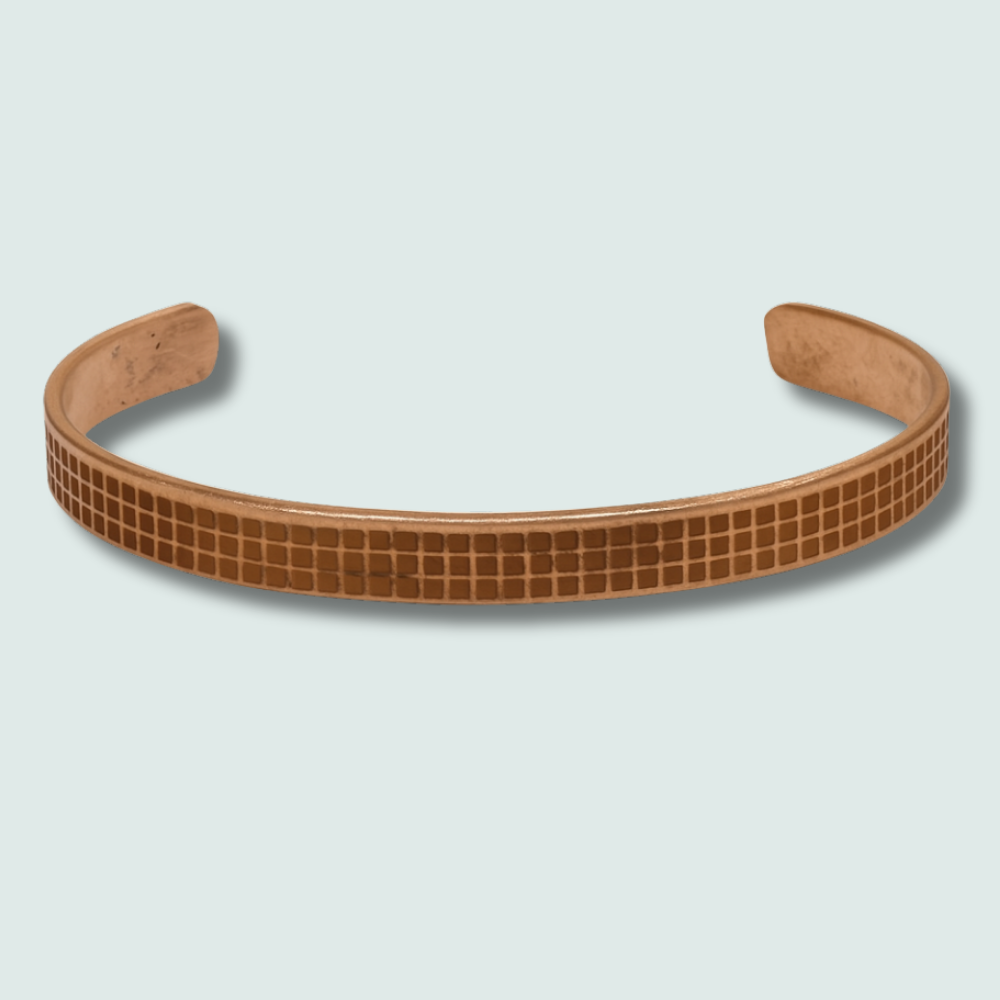 Erkek Bakır Bileklik - Kare Desenli - Esnek Yapılı - 3