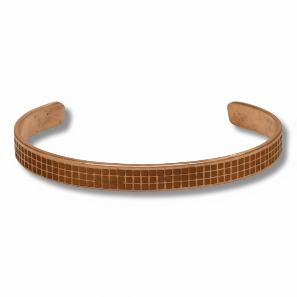 Erkek Bakır Bileklik - Kare Desenli - Esnek Yapılı - 4