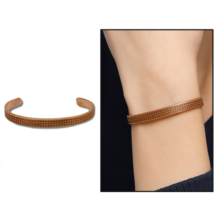 Kadın Bakır Bileklik - Kare Desenli - Esnek Yapılı - Tesbihane