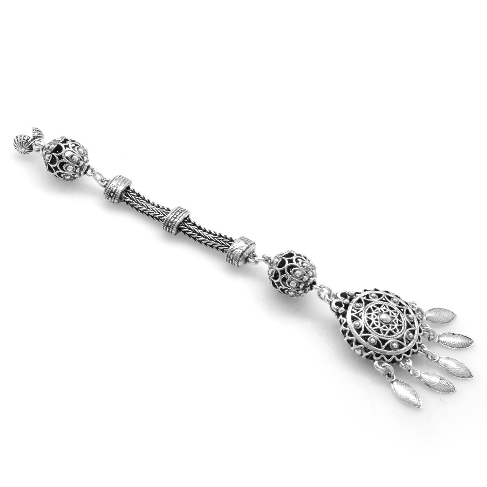 Etnik Tasarım Çift Zincirli 925 Ayar Gümüş Püskül - 2