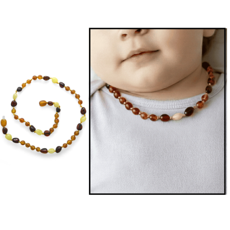 Exclusive Renk Doğal Damla Kehribar Taşlı Bebek Diş Kolyesi - Tesbihane