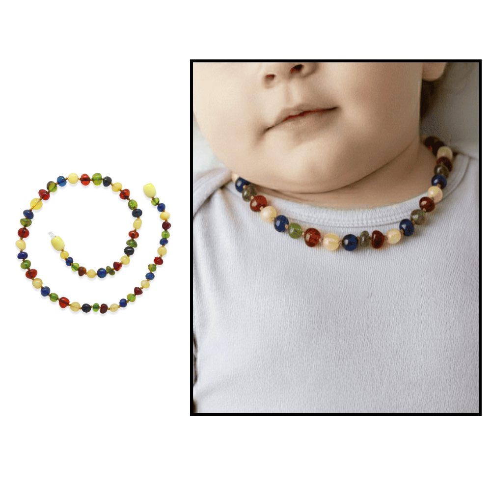 Exclusive Renkli Özel Seri Doğal Damla Kehribar Taşlı Bebek Diş Kolyesi - 1