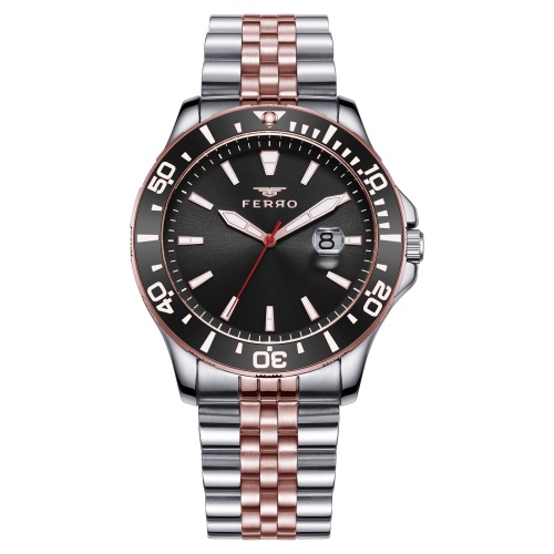 Ferro Rose ve Gümüş Çelik Kordon Erkek Kol Saati F11196A-E2 F11196A-E2 - 1