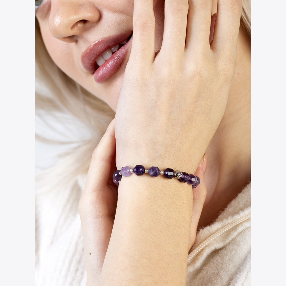 Faset Kesim Ametist Doğaltaş Kadın Bileklik - 3