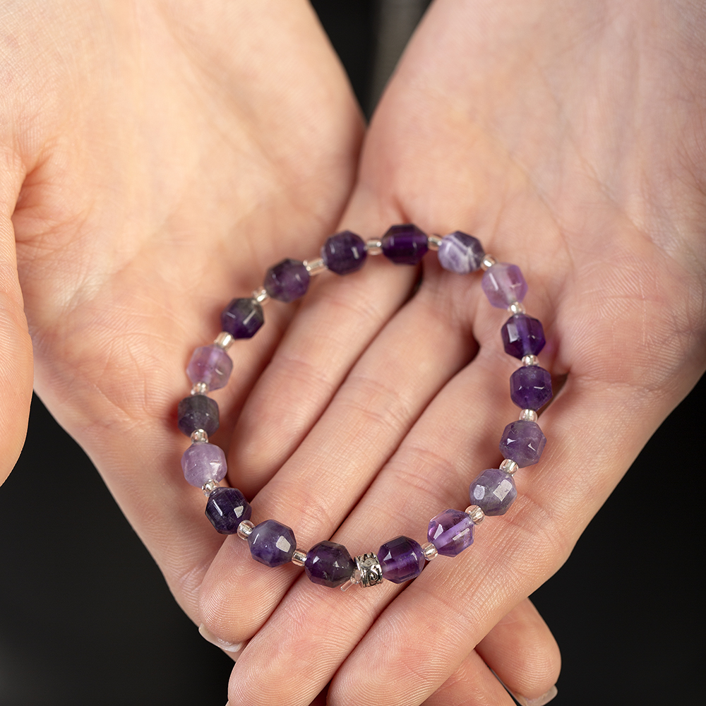 Faset Kesim Ametist Doğaltaş Kadın Bileklik - 5