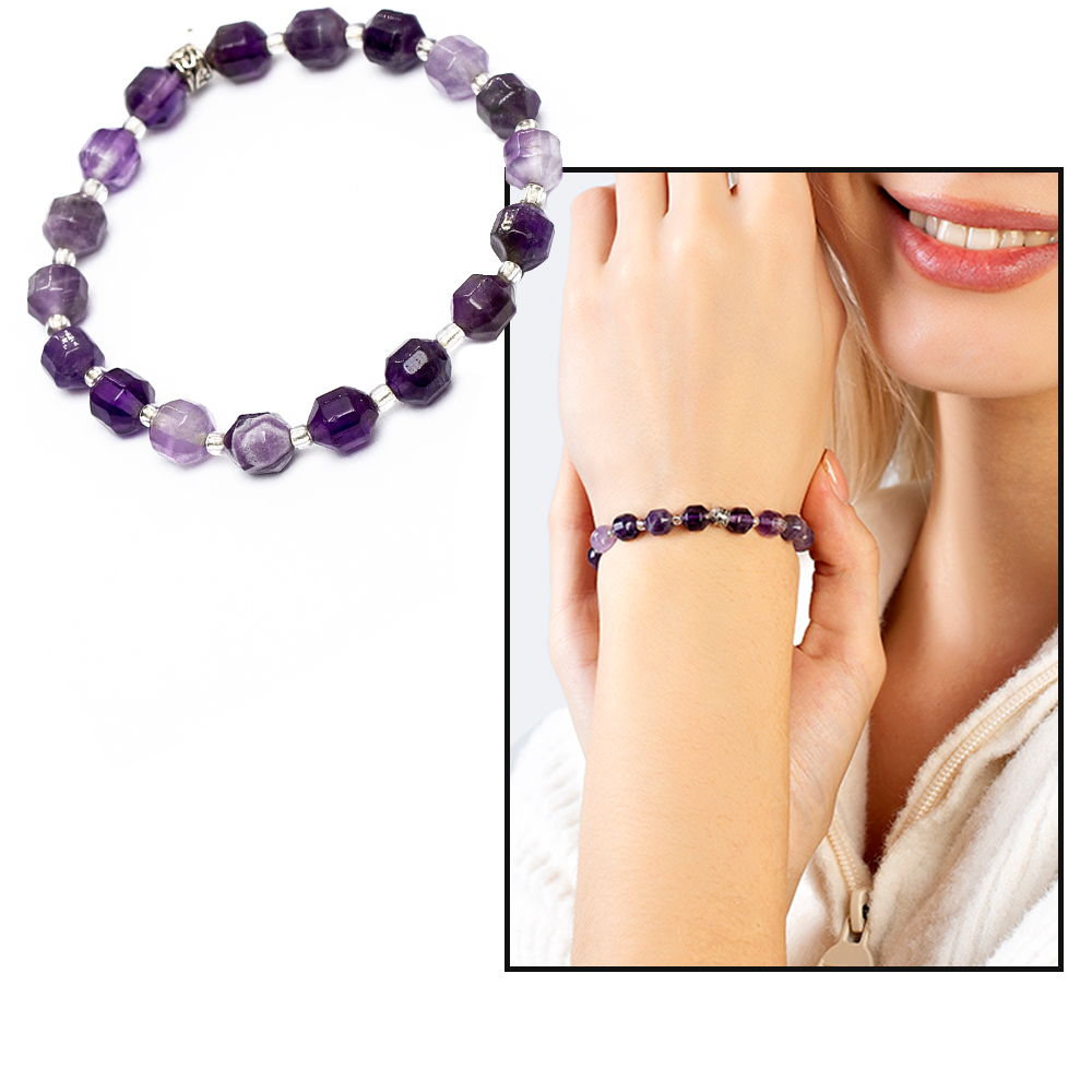 Faset Kesim Ametist Doğaltaş Kadın Bileklik - 1