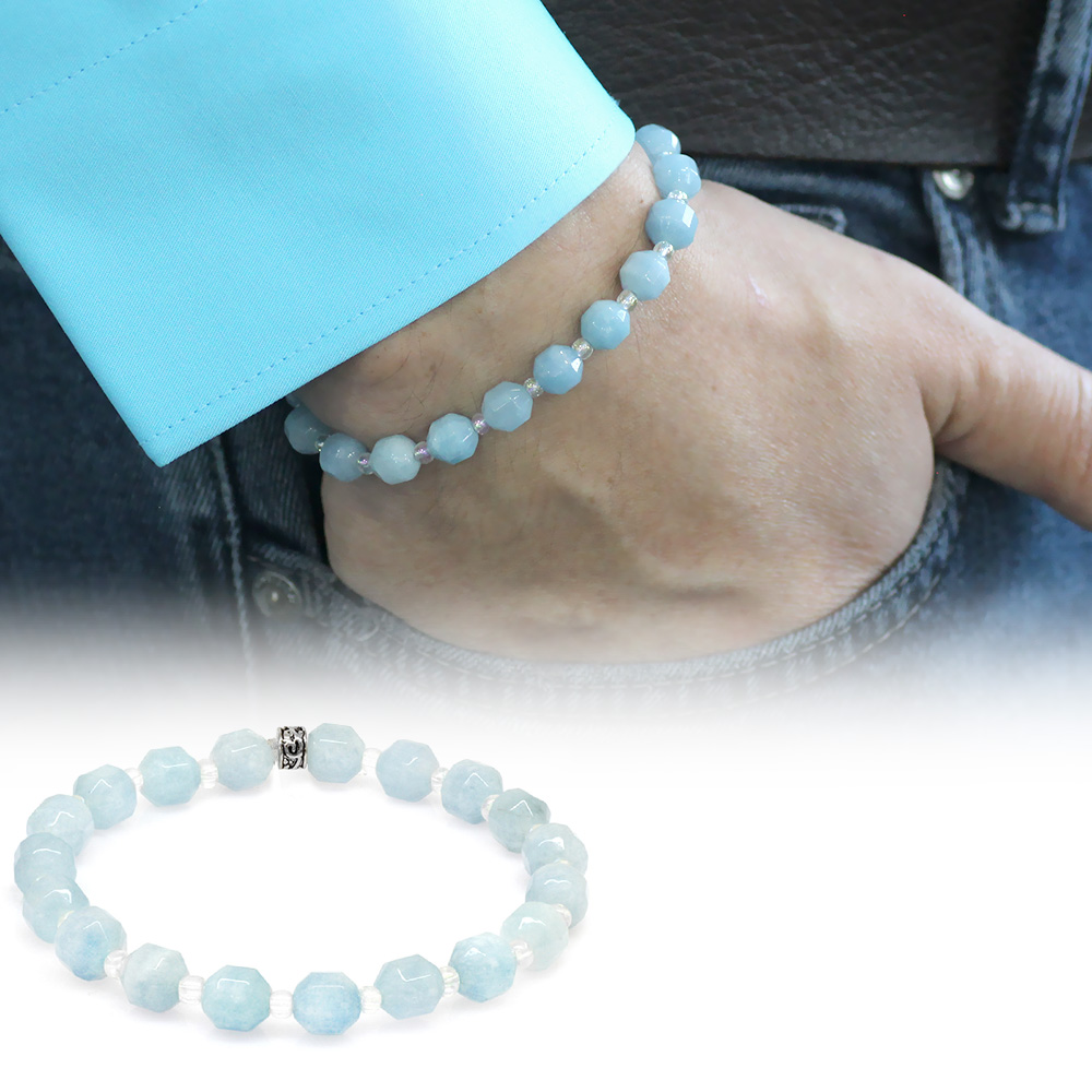 Faset Kesim Akuamarin Doğaltaş Erkek Bileklik - 2