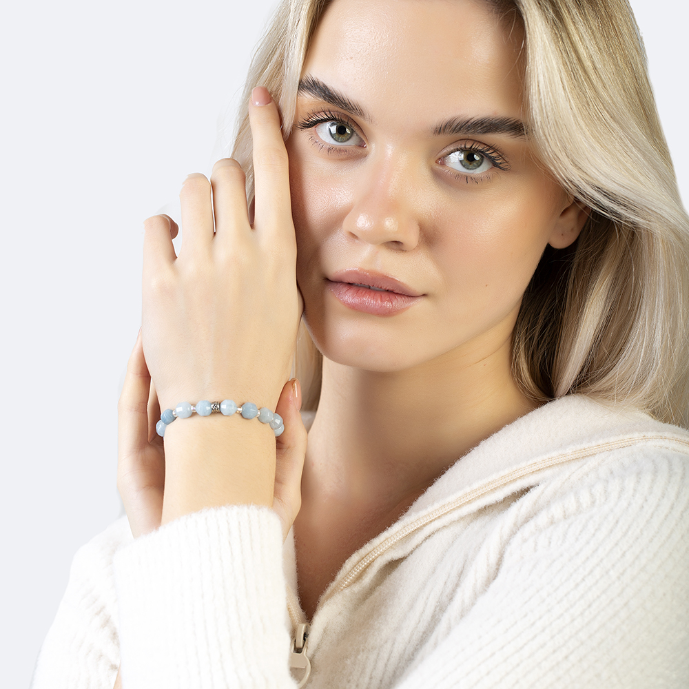 Faset Kesim Akuamarin Doğaltaş Kadın Bileklik - 3