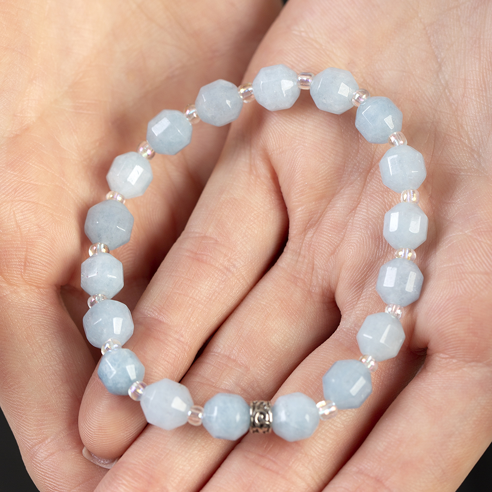 Faset Kesim Akuamarin Doğaltaş Kadın Bileklik - 5