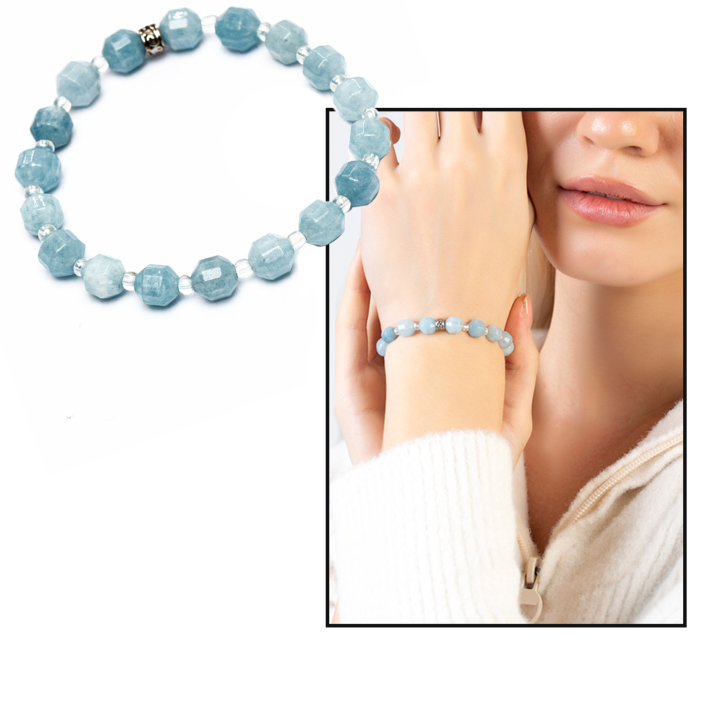 Faset Kesim Akuamarin Doğaltaş Kadın Bileklik - 1