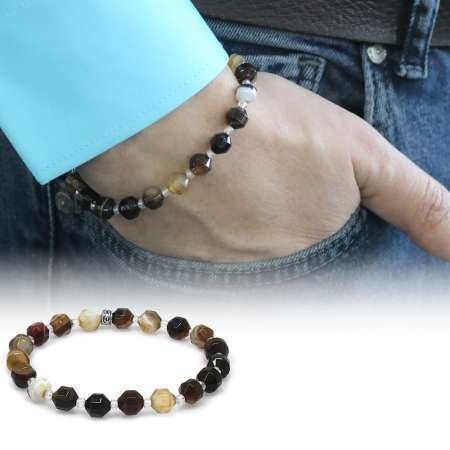 Faset Kesim Madagaskar Akik Doğaltaş Erkek Bileklik - Tesbihane