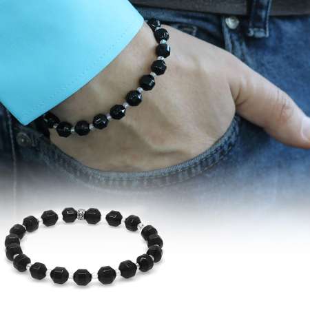 Faset Kesim Oniks Doğaltaş Erkek Bileklik - Tesbihane