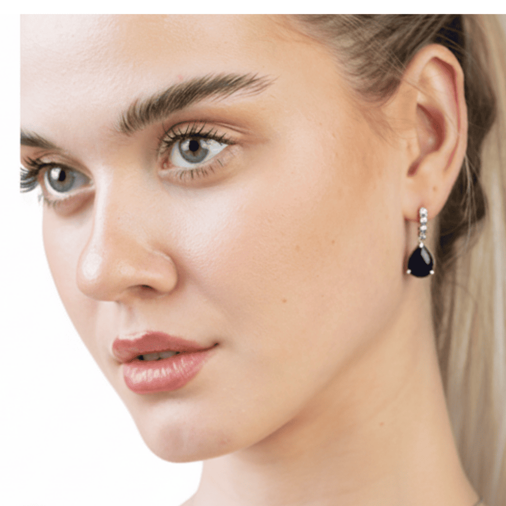 Faset Gece Mavi Zirkon Taşlı Damla Tasarım 925 Ayar Gümüş Kadın Küpe - 2