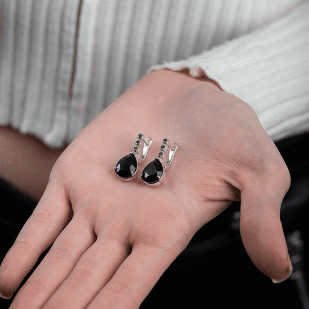 Faset Gece Mavi Zirkon Taşlı Damla Tasarım 925 Ayar Gümüş Kadın Küpe - 6