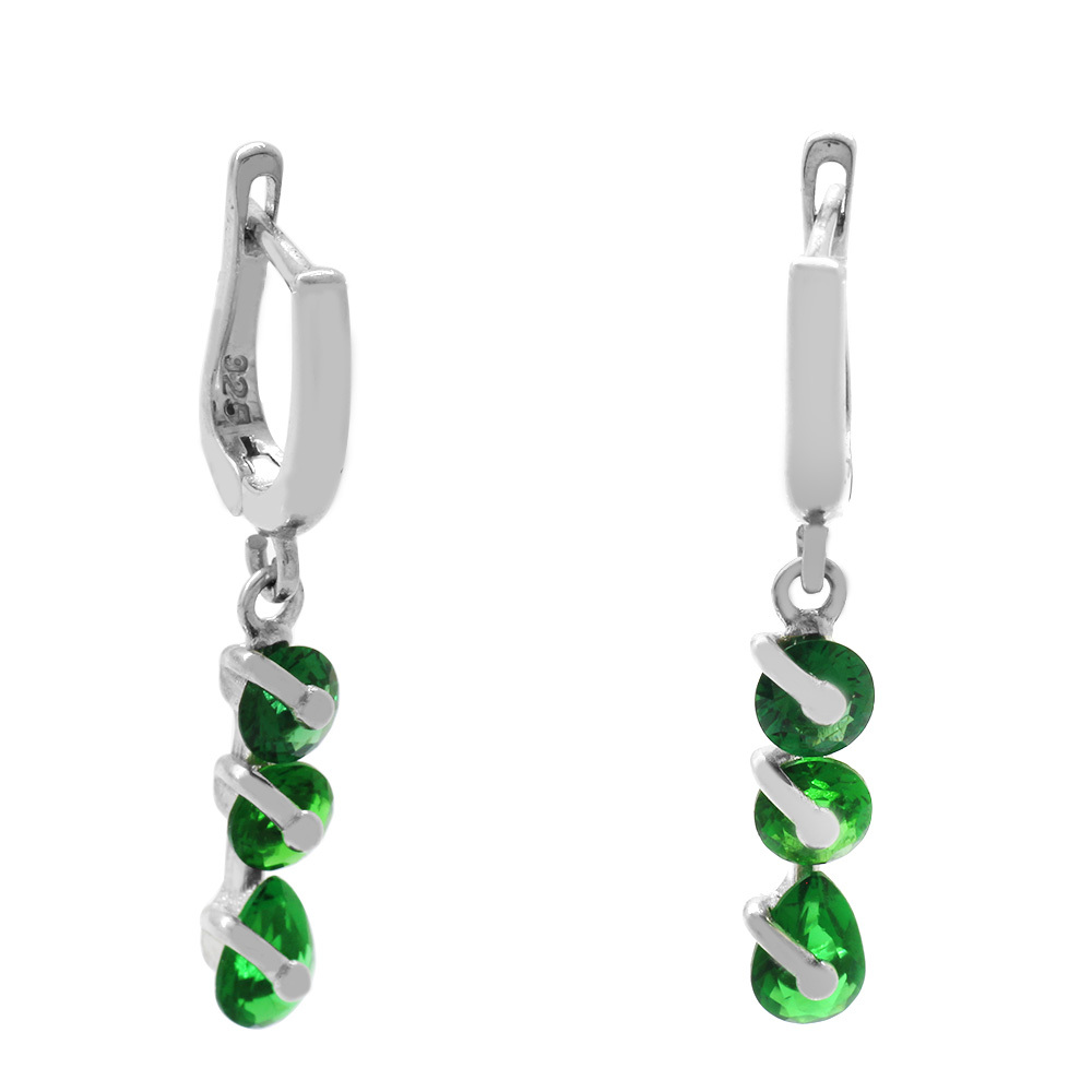 Faset Yeşil Zirkon Taşlı 3 lü Damla Tasarım 925 Ayar Gümüş Kadın Küpe - 5